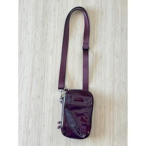 HKWP Burgundy Patent Mini Bag Crossbody Phone Pouch Adjustable Strap